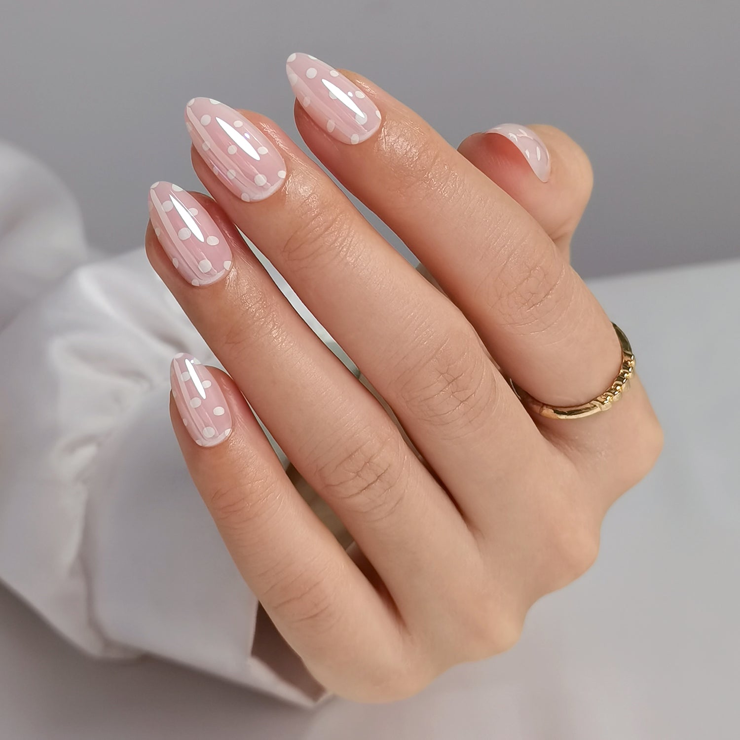 Polka Dot Pink Chrome Press on Nails