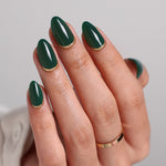 Emerald Muse unhas press-on amendoadas com glitter: vista alternativa em leque, glitter esmeralda | SHANGMENG®