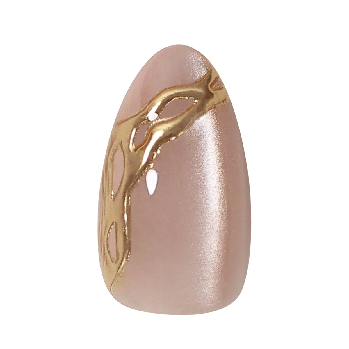 Gold Carving Cat Eye 3D Short Almond Press-On Nails single nail finish close-up | SHANGMENG®