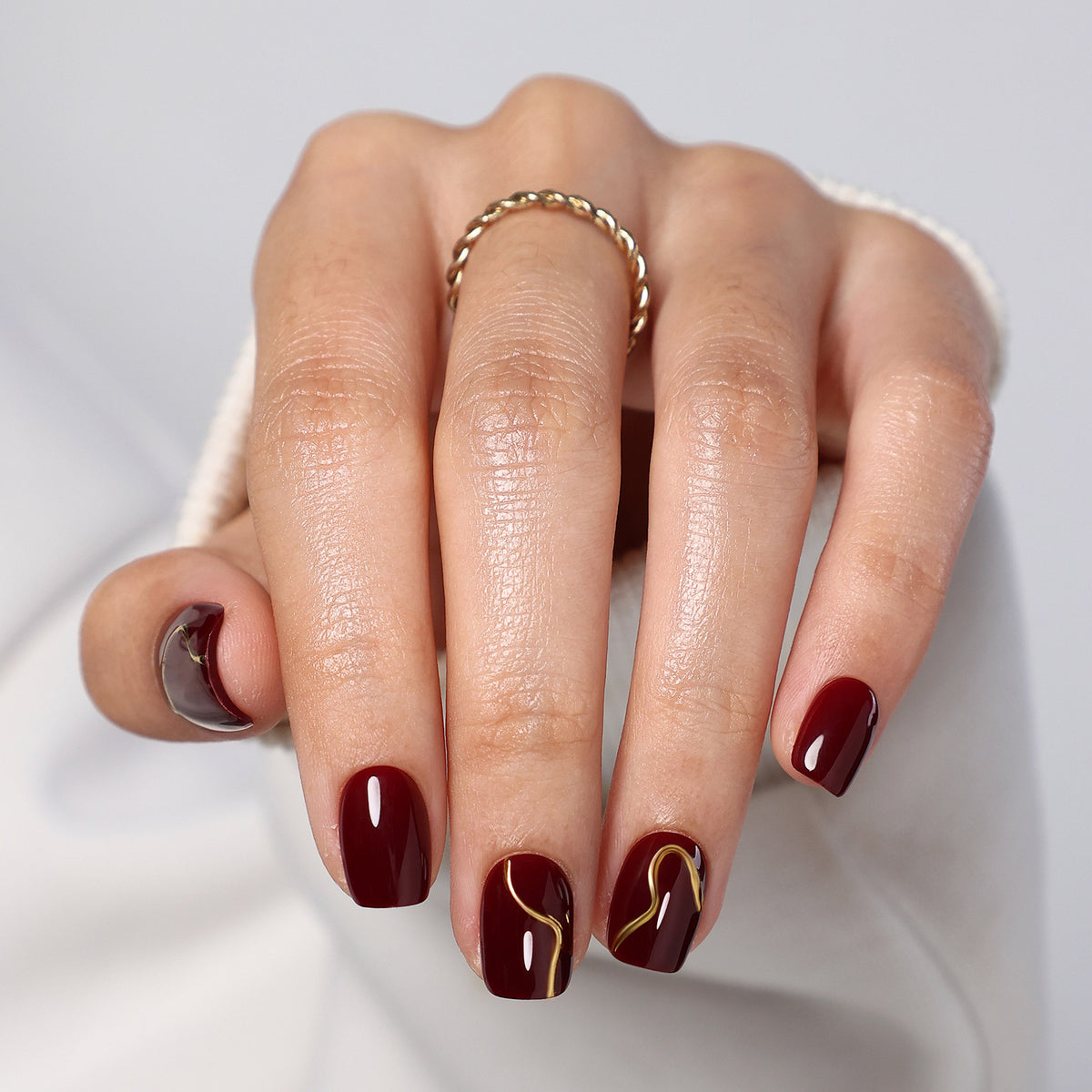 Gilded Ember Red Gold Swirl — Short Square main hand model view | SHANGMENG®