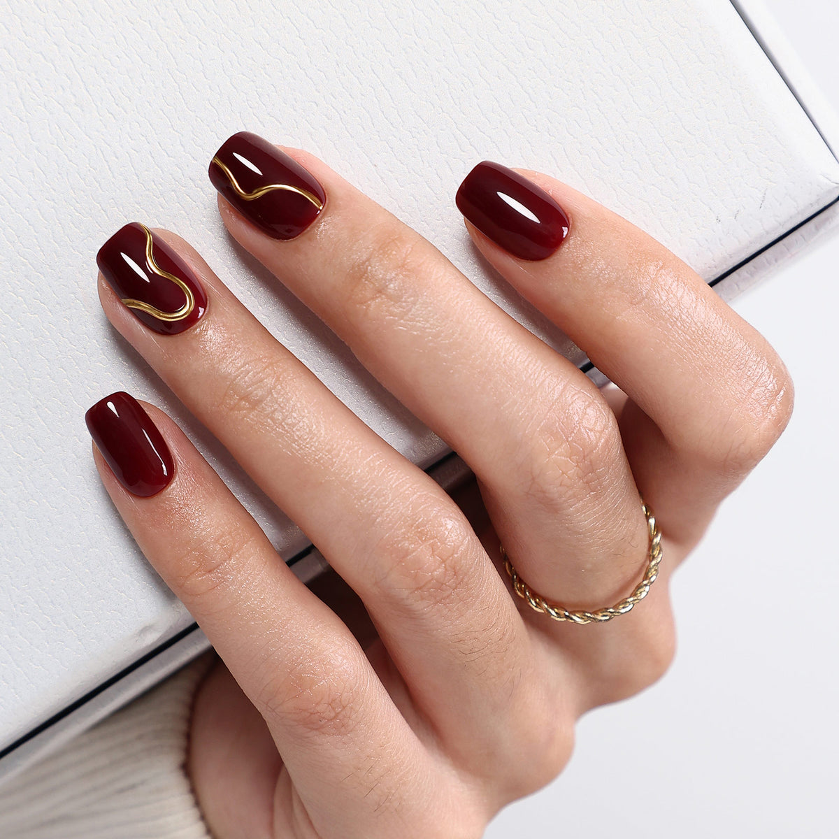 Gilded Ember Red Gold Swirl — Short Square product detail view | SHANGMENG®