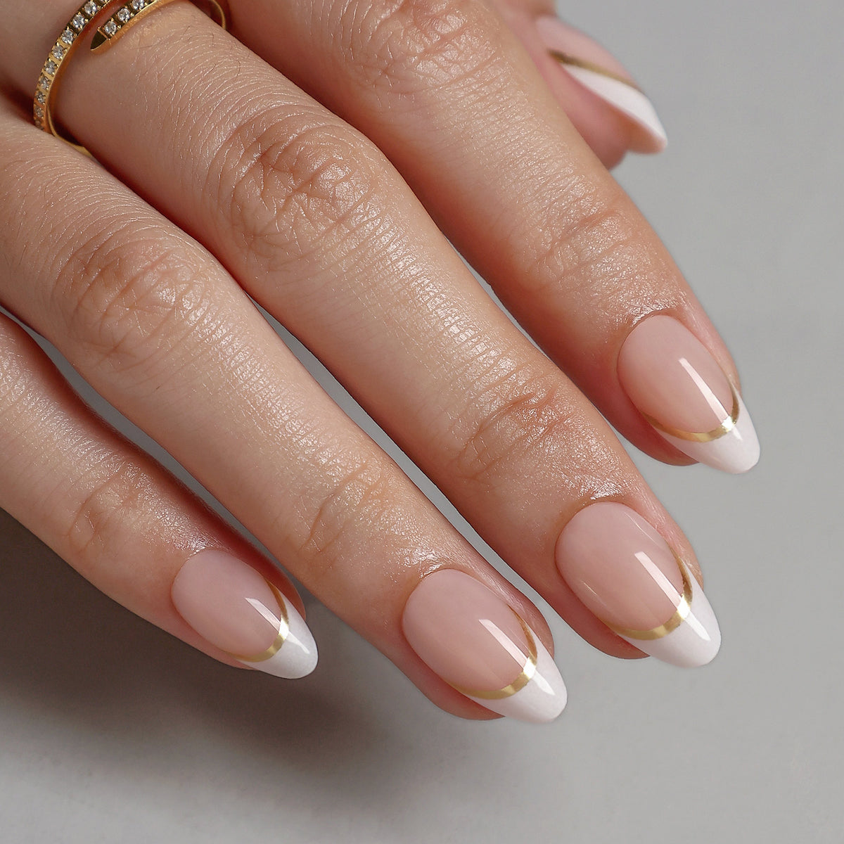 Golden Silk Gold Ribbon — Short Almond on hand finish close up | SHANGMENG®