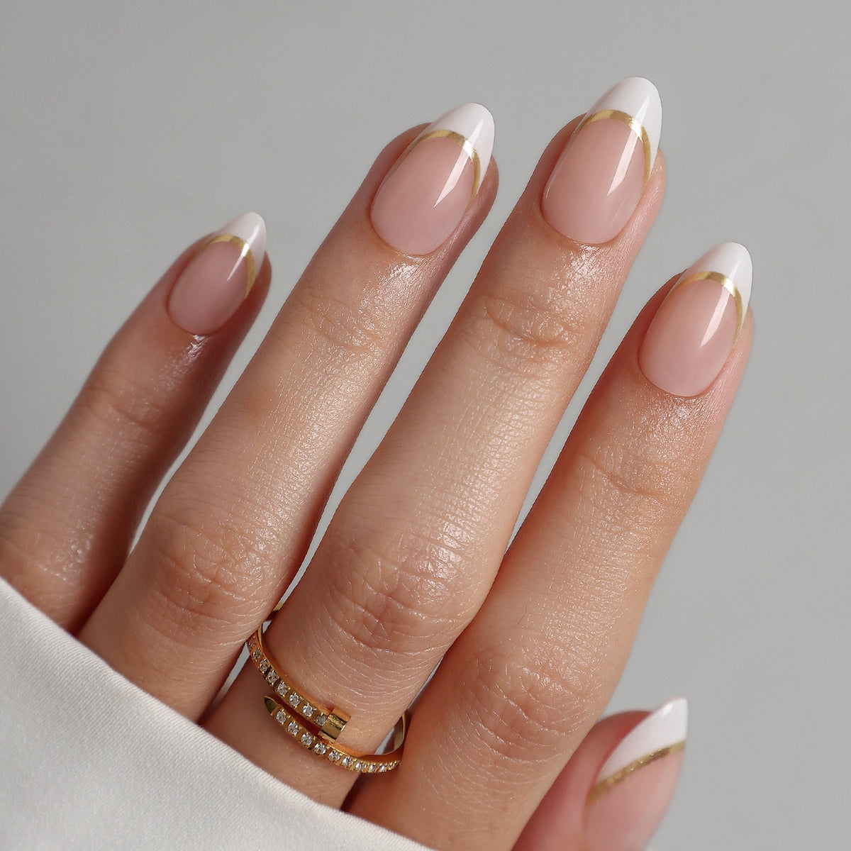 Golden Silk Gold Ribbon — Short Almond on hand side angle | SHANGMENG®