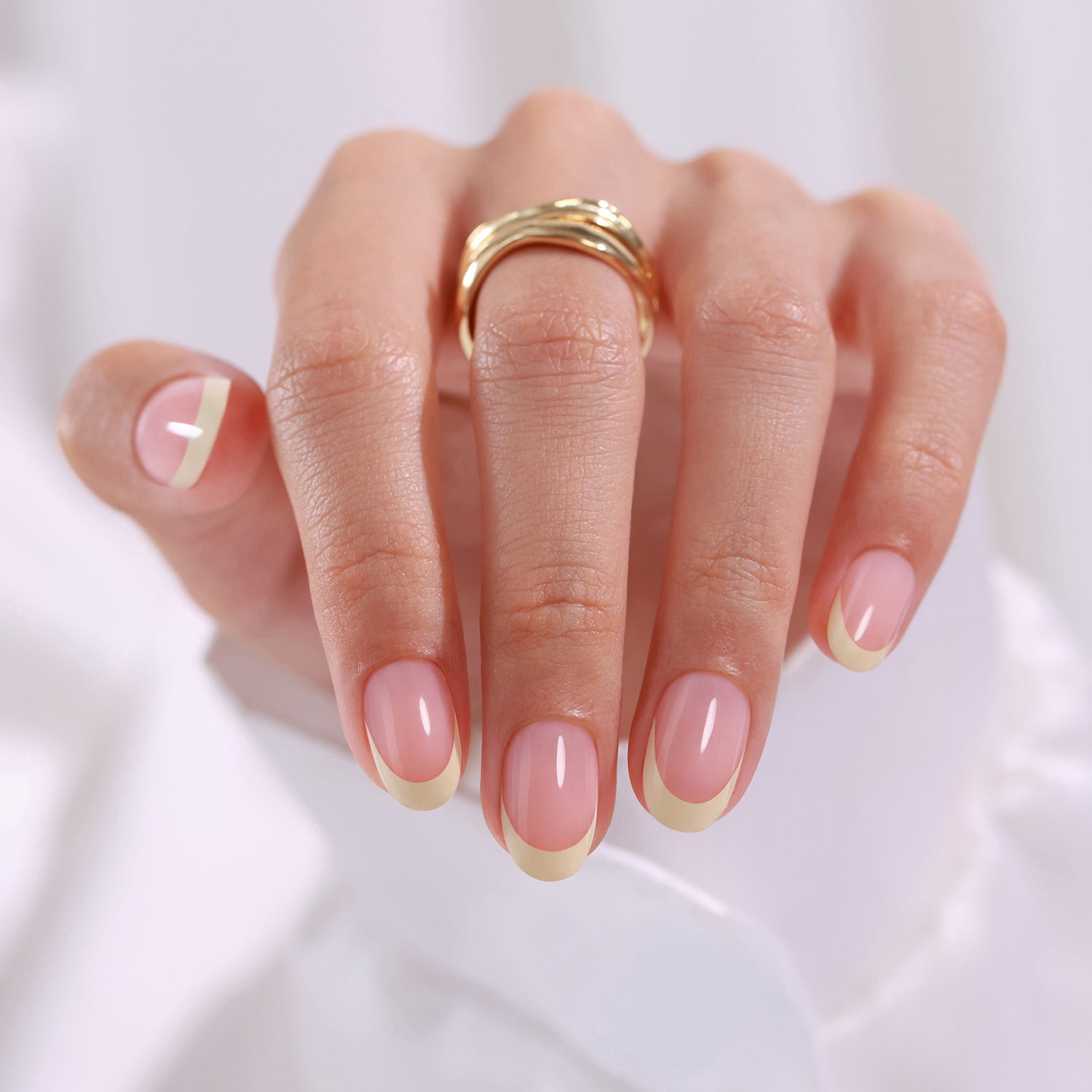 Beige French Tip Oval Press on Nails