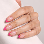 Muse Flame Pink Gold-Edge French — Short Almond closeup detail | SHANGMENG®