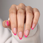 Muse Flame Pink Gold-Edge French — Short Almond on hand view | SHANGMENG®