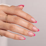 Muse Flame Pink Gold-Edge French — Short Almond on hand view | SHANGMENG®