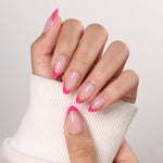 Muse Flame Pink Gold-Edge French — Short Almond on hand view | SHANGMENG®