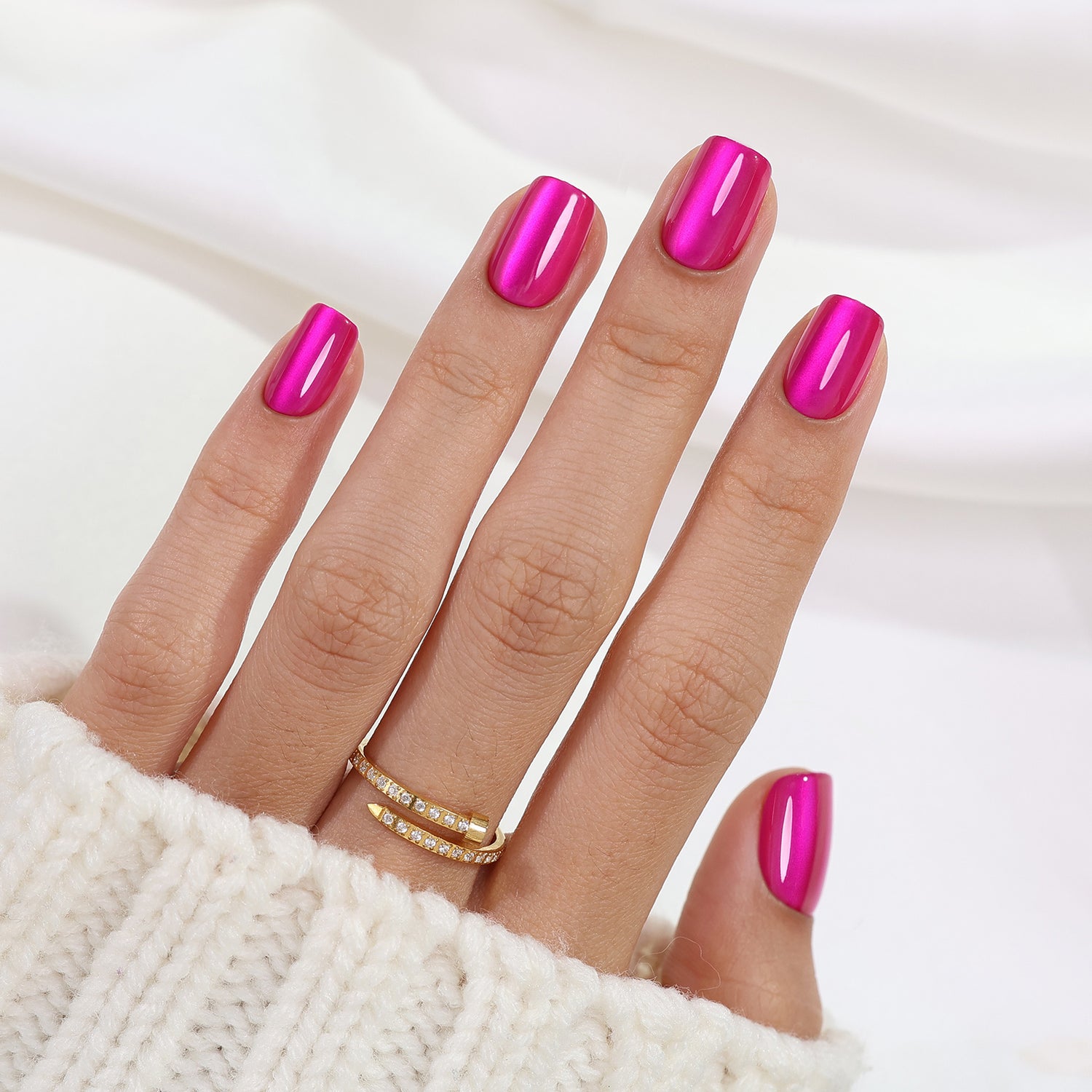 Cat Eye Hot Pink Soft Gel Square Nails