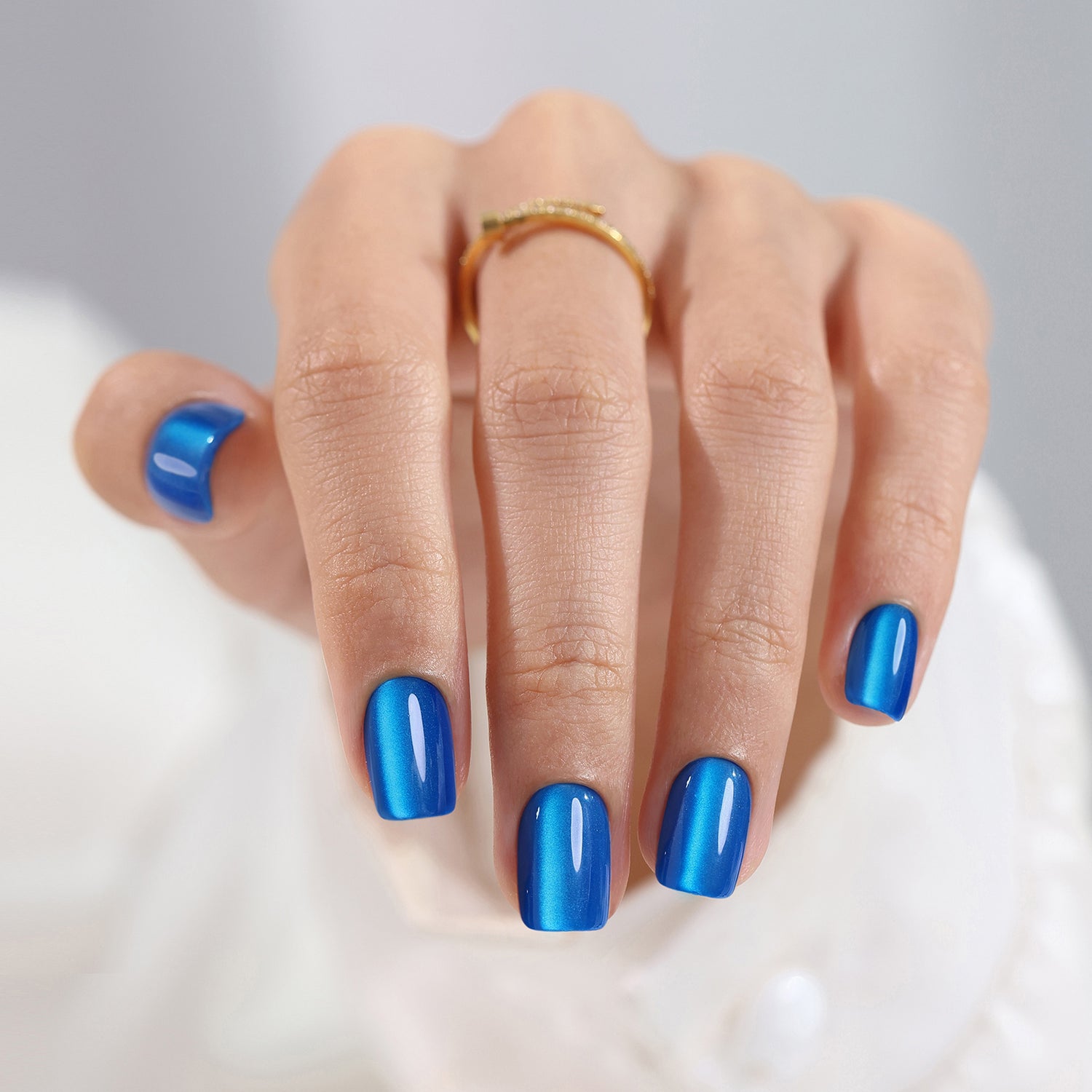 Royal Blue Sapphire Cat Eye Square Nails