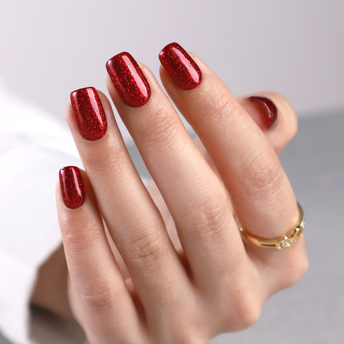 Glitter Dark Red Medium Square Nails