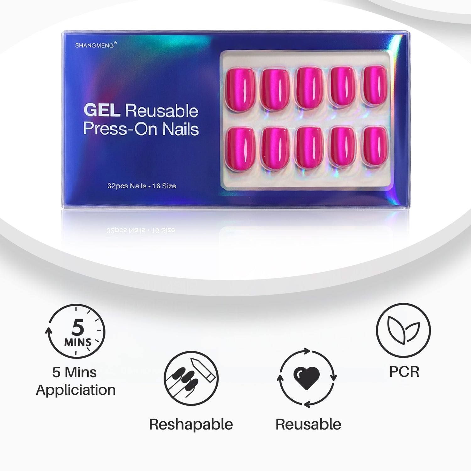 Cat Eye Hot Pink Soft Gel Square Nails