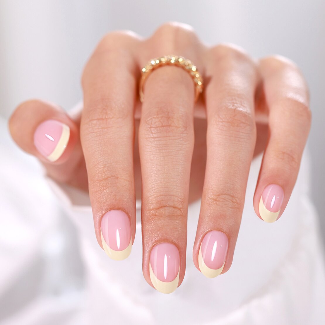 Butter Yellow French Tips Oval Nails