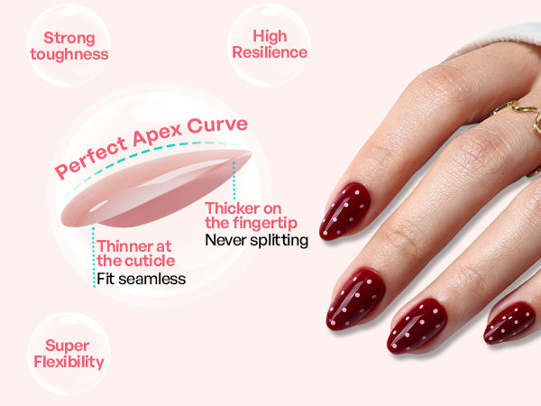 Dark Red Polka Dots Almond Gel Nails detail image 2