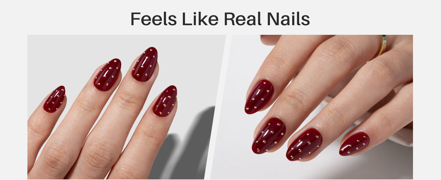 Cherry Dark Red and Gold Polka Dots Press on Nails detail image 4