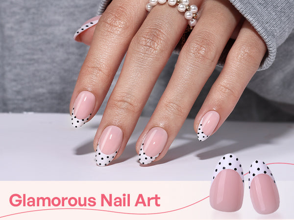 White French Tip Polka Dots Press on Nails detail image 1