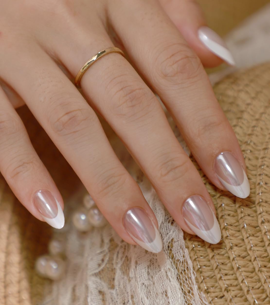 Glazed White French Tip Press On Nails