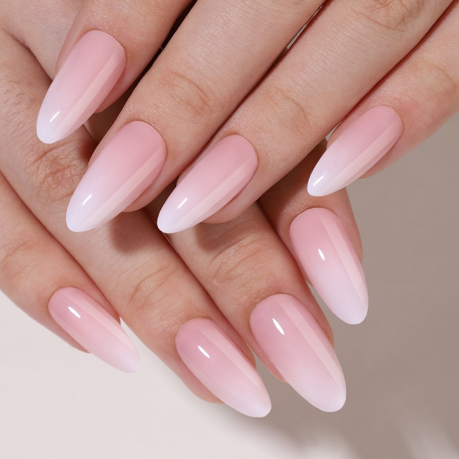 Light Pink Blush Ombre Long Almond Nails