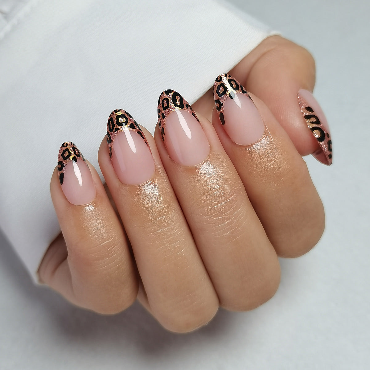 Leopard Print French Tips Almond Nails