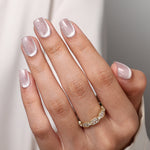 Lunar Arc Cat Eye Silver Short Square Press-On Nails hand model detail | SHANGMENG®