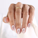Lunar Arc Cat Eye Silver Short Square Press-On Nails main hand model view | SHANGMENG®