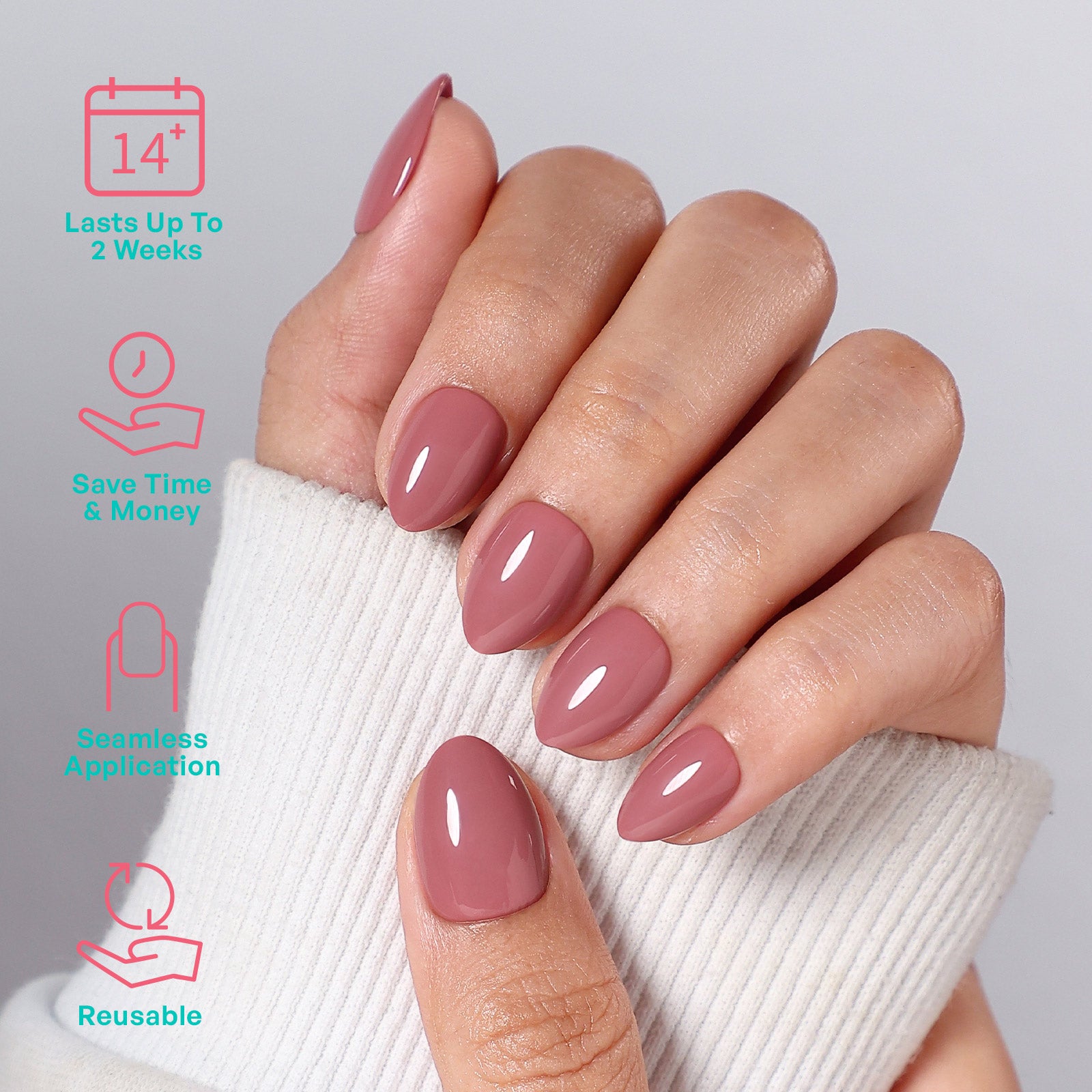 Mauve Haze Glossy Pink Extra Short Almond Press-On Nails Mauve Haze Glossy Pink Extra Short Almond Press-On Nails