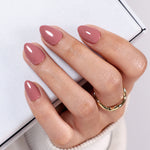 Mauve Haze Glossy Pink — Extra Short Almond finish close-up on hand | SHANGMENG®