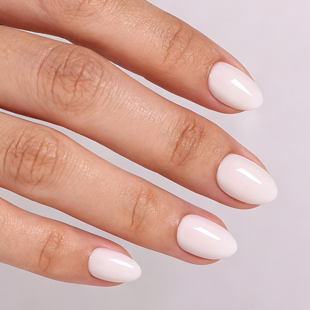 Milk Glass Milk Glass Milky White — Extra Short Almond clean hand close-up | SHANGMENG®