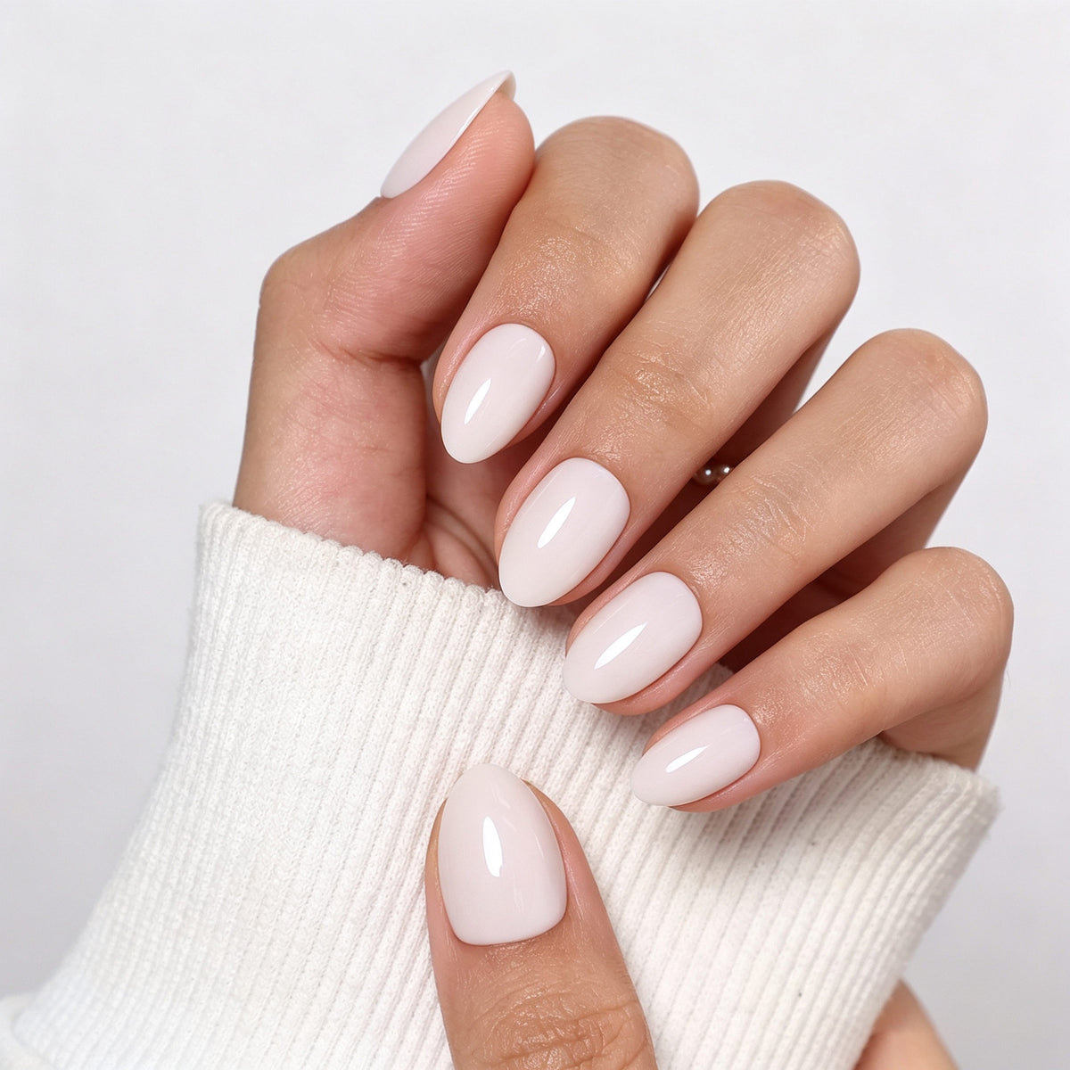 Milk Glass Milky White — Extra Short Almond on hand view | SHANGMENG®