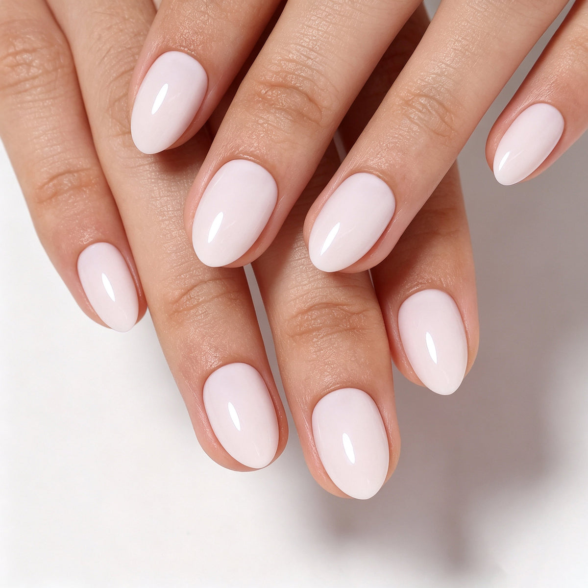 Milk Glass Milky White — Extra Short Almond closeup detail | SHANGMENG®