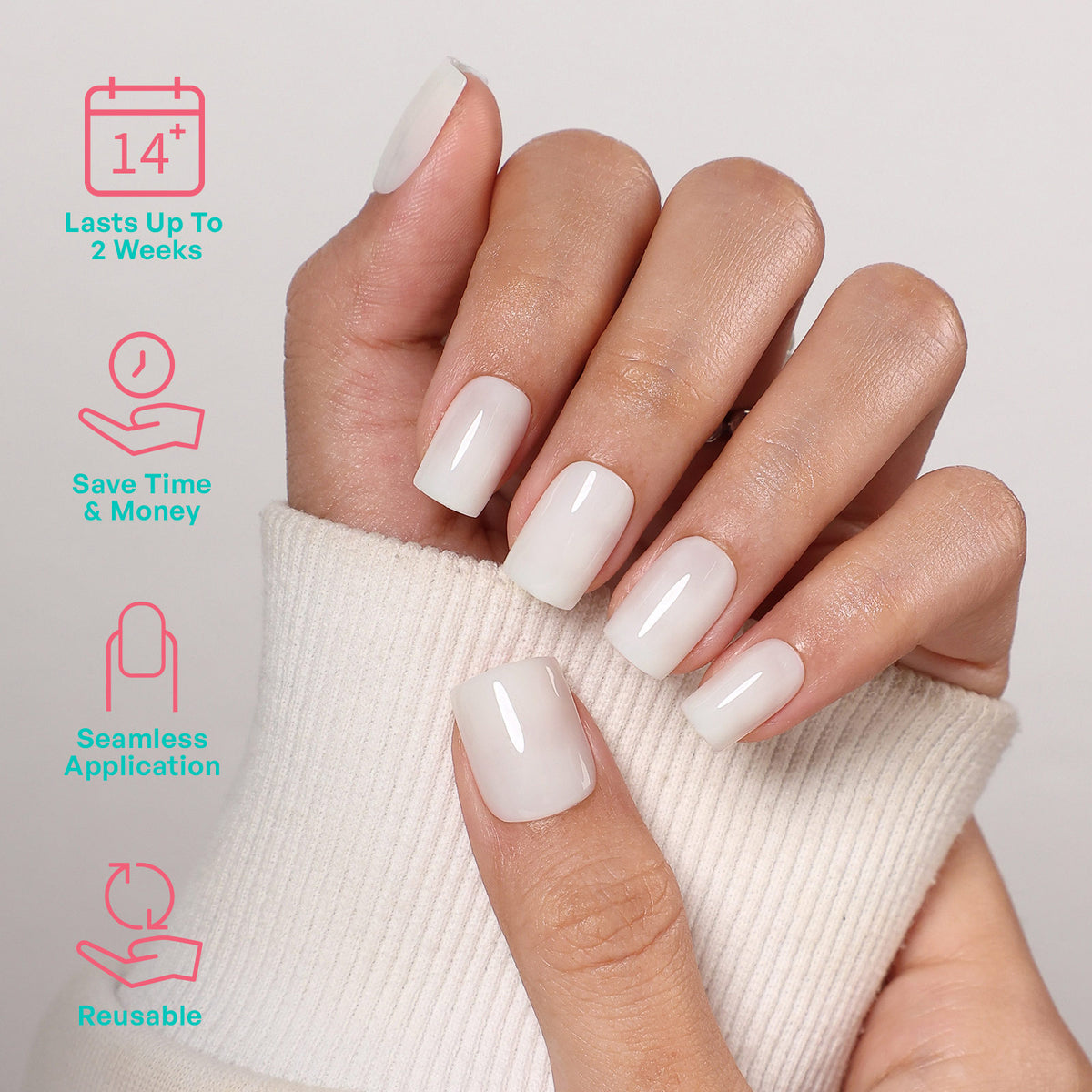 Cloud Veil Milky White Gloss — Short Square on-hand milky white manicure benefits detail | SHANGMENG®