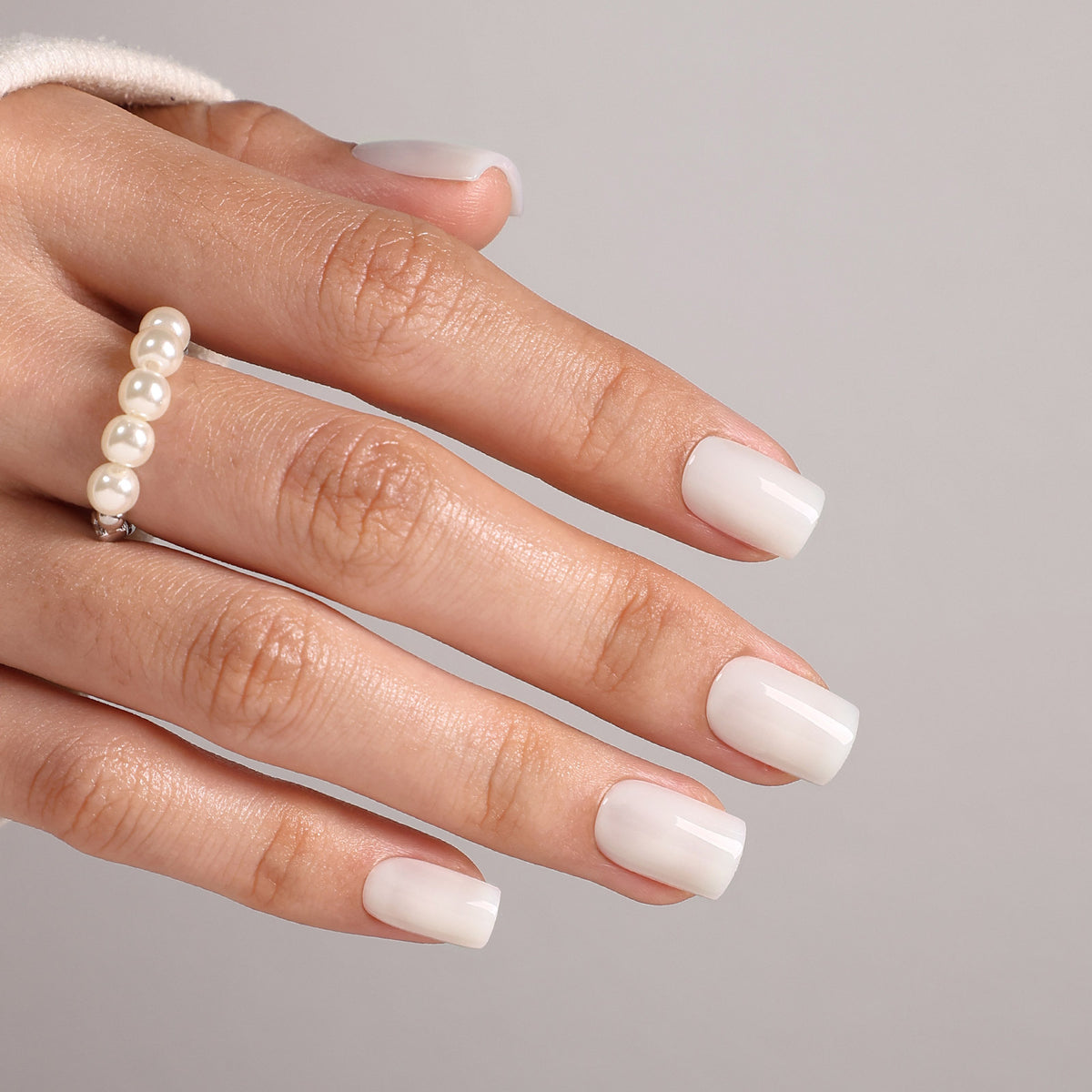 Cloud Veil Milky White Gloss — Short Square side hand view showing short square length | SHANGMENG®