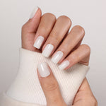 Cloud Veil Milky White Gloss — Short Square sweater-cuff hand view of the milky white manicure | SHANGMENG®