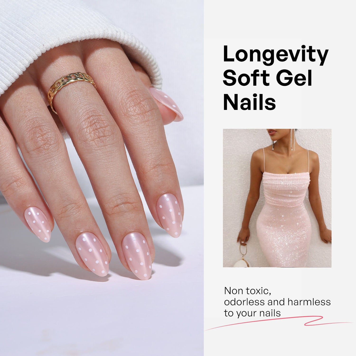 Pearly Pink Polka Dots Press On Nails