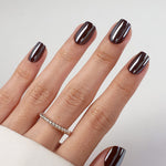 Molten Chocolate Chrome — Short Square flat hand view showing mirror shine on short square nails | SHANGMENG®