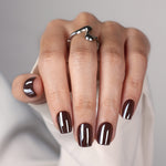 Molten Chocolate Chrome — Short Square close-up of curled fingers with chrome shine | SHANGMENG®