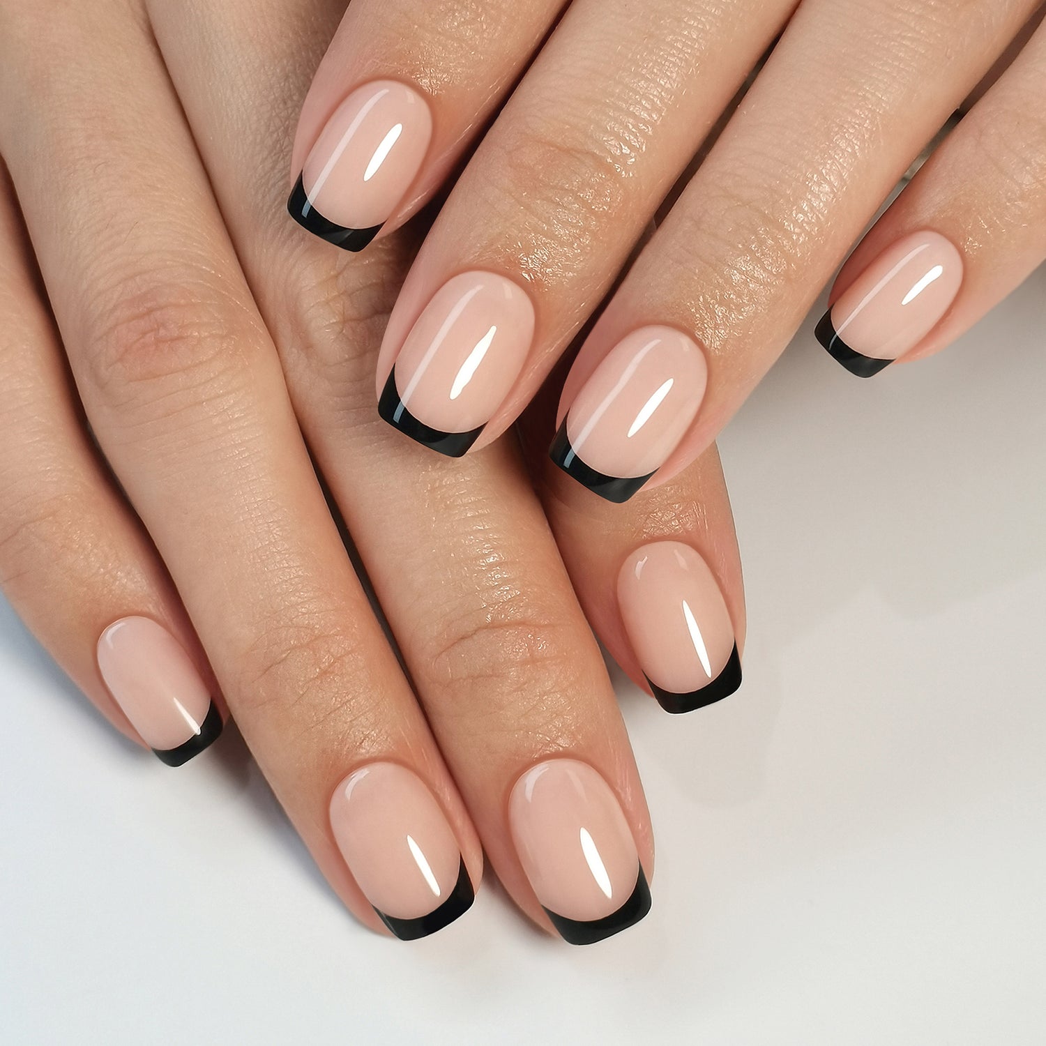French Black Tips Short Square Nails