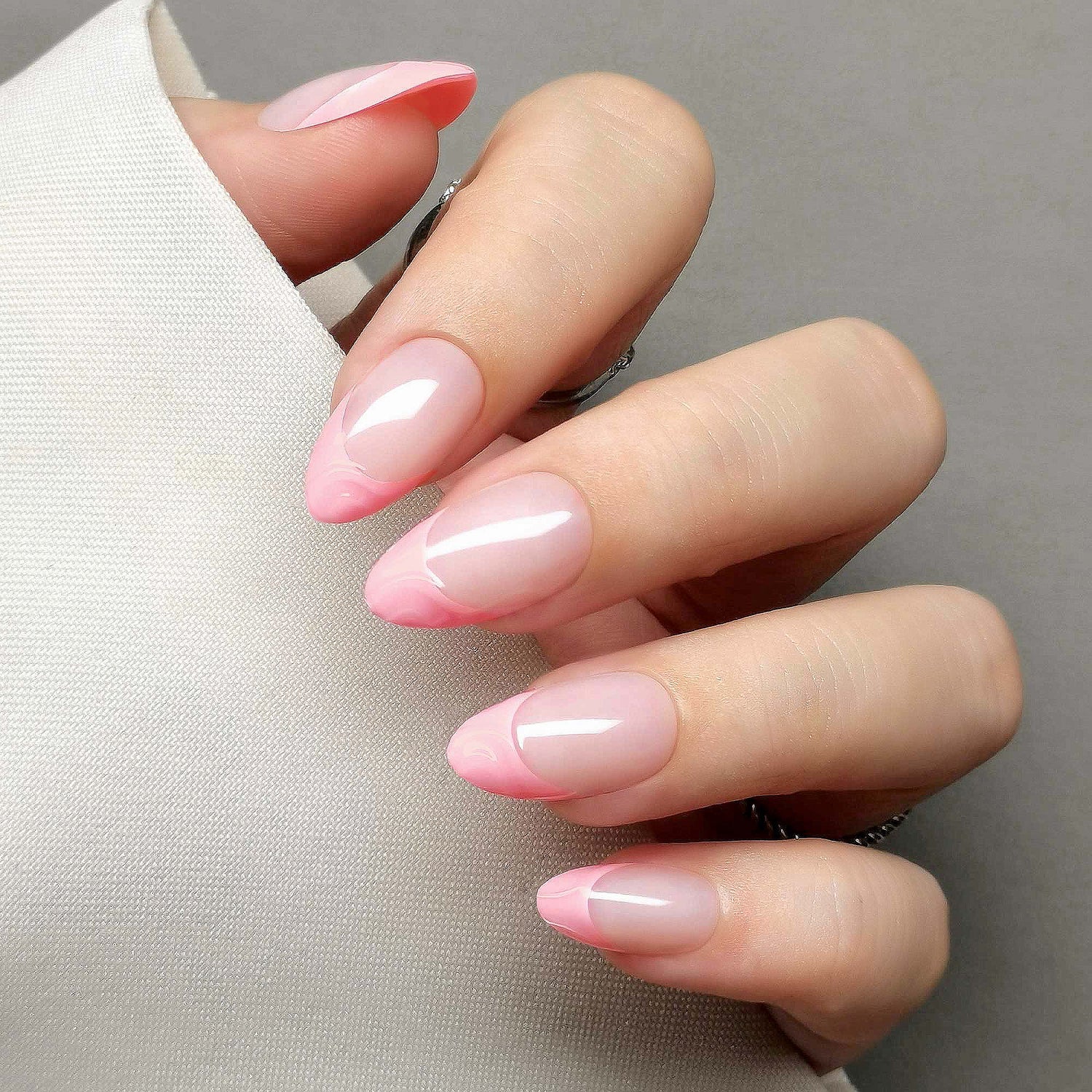 Pink 3D French Tips Gel Almond Nails