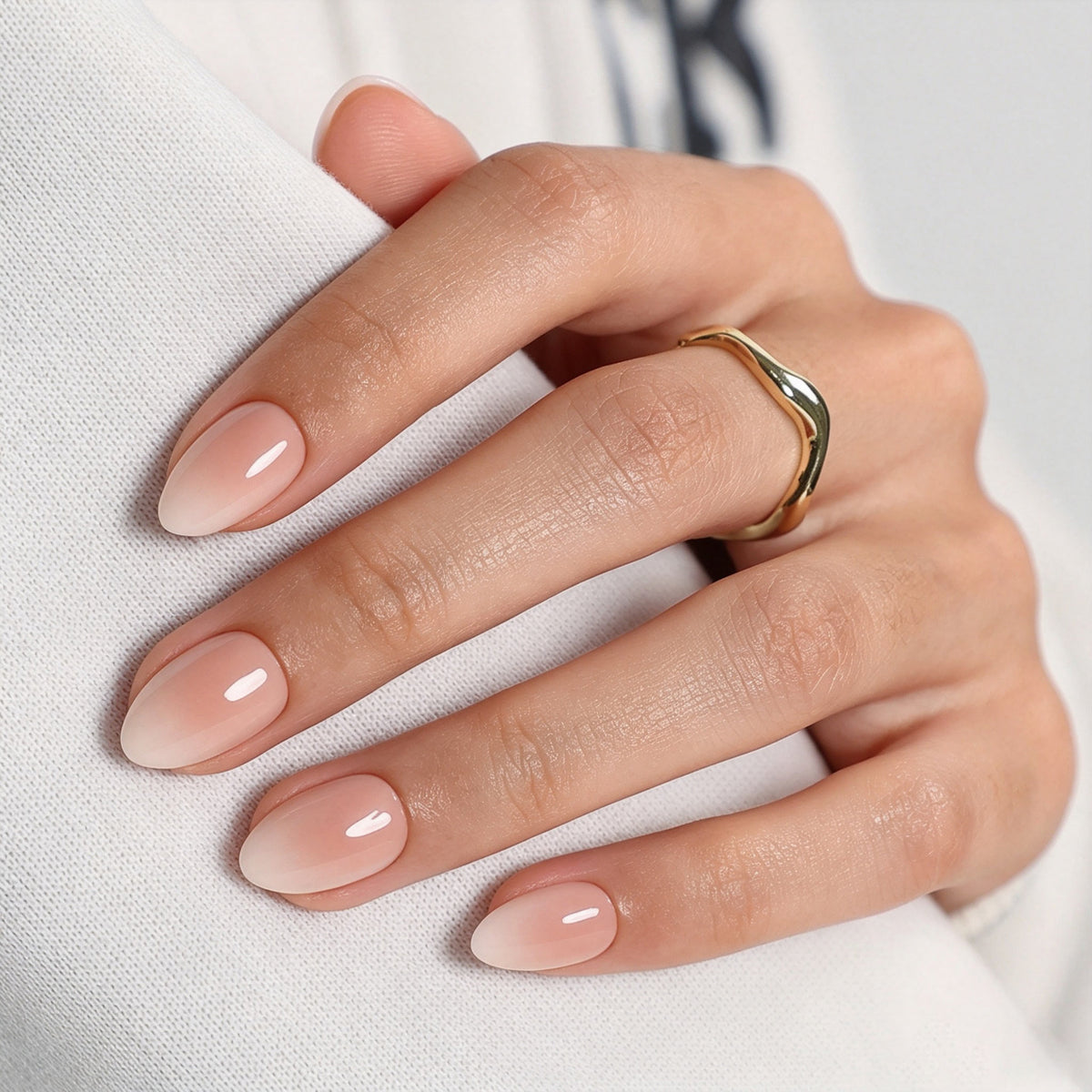 Rosewater Fade Pink Ombre — Extra Short Almond angled hand view of the ombre pink extra short almond manicure | SHANGMENG®
