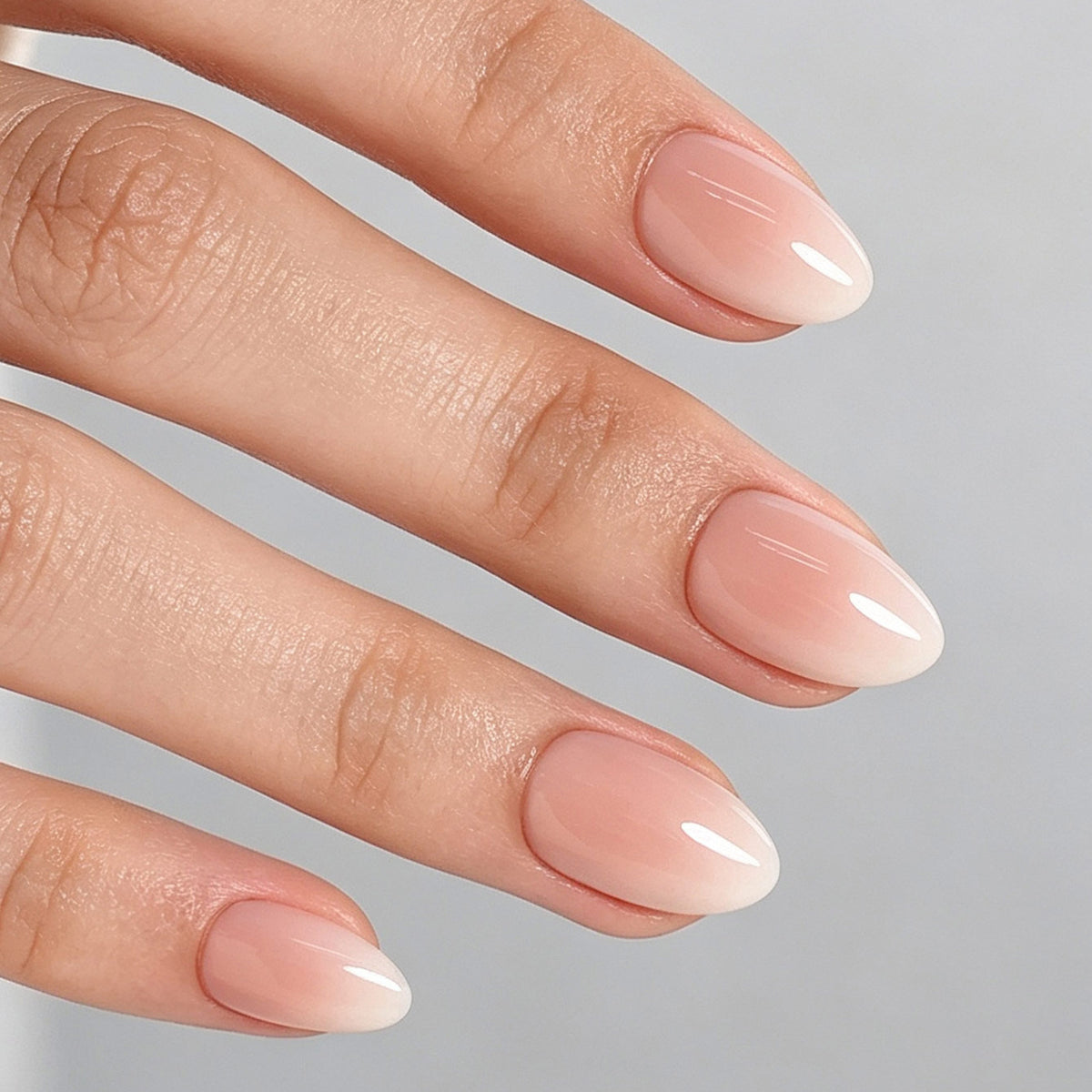 Rosewater Fade Pink Ombre — Extra Short Almond on hand view | SHANGMENG®