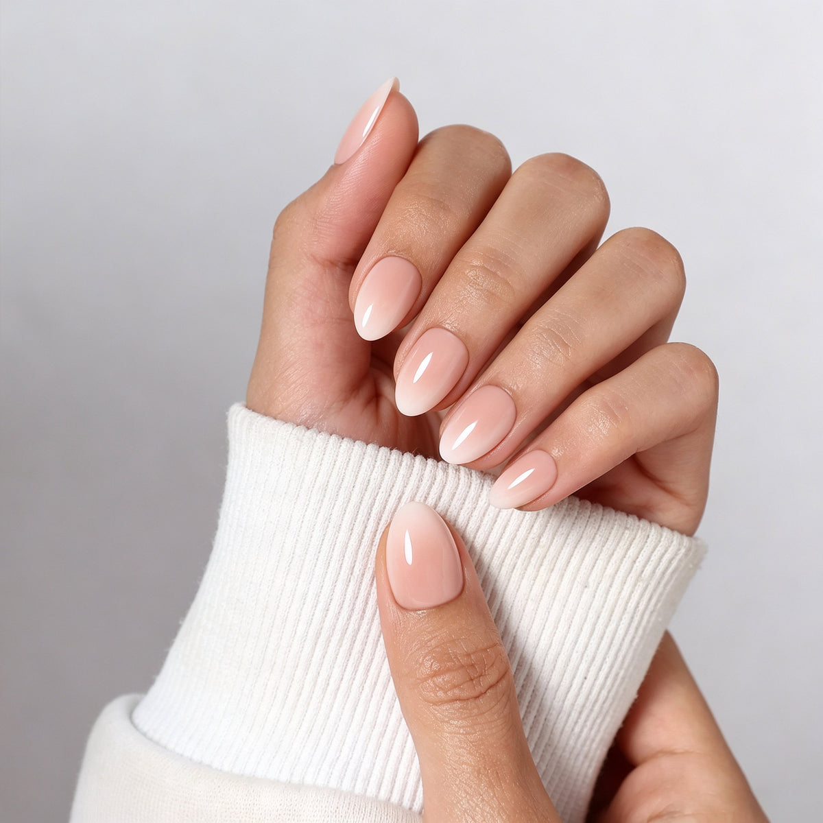 Rosewater Fade Pink Ombre — Extra Short Almond on hand view | SHANGMENG®