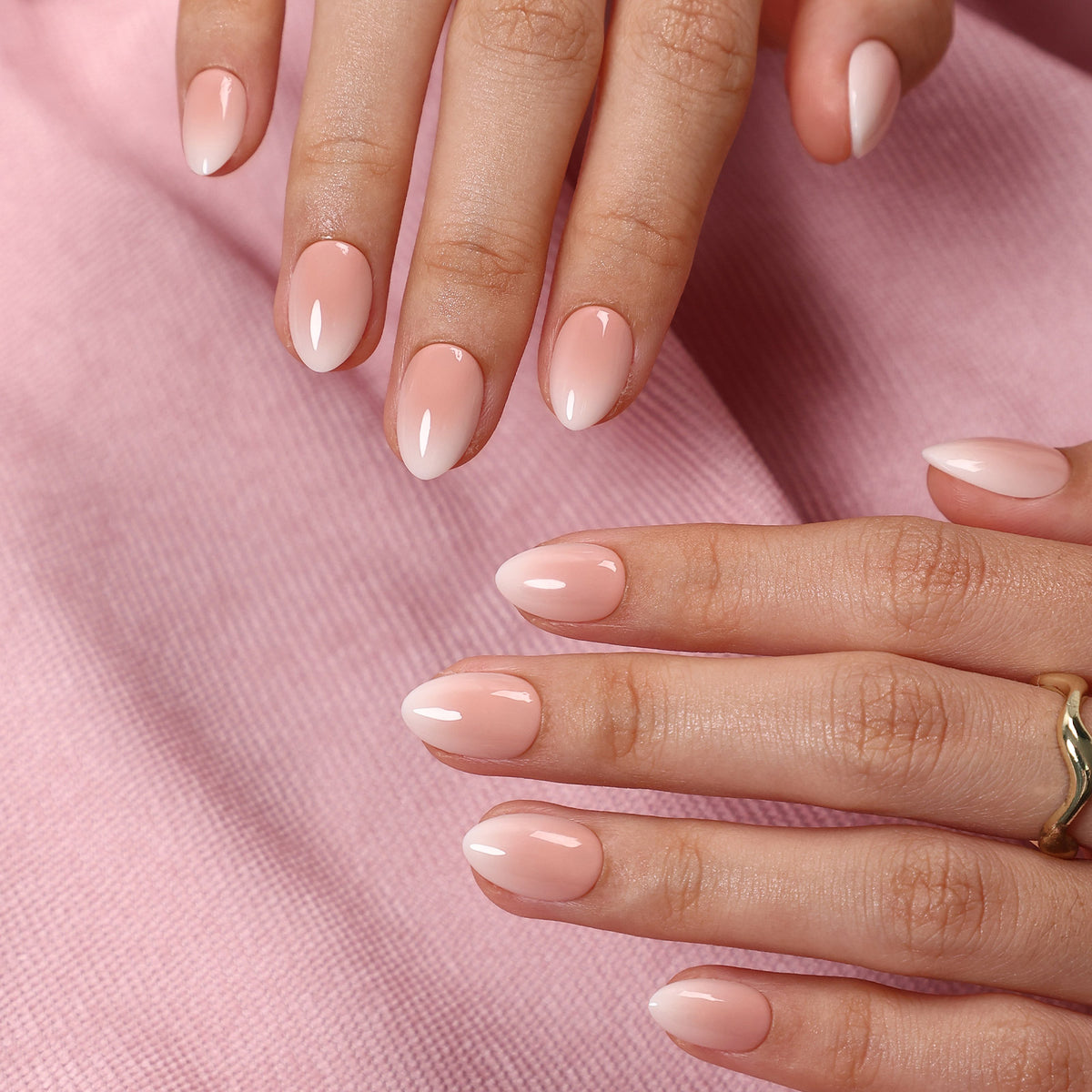 Rosewater Fade Pink Ombre — Extra Short Almond on hand view | SHANGMENG®