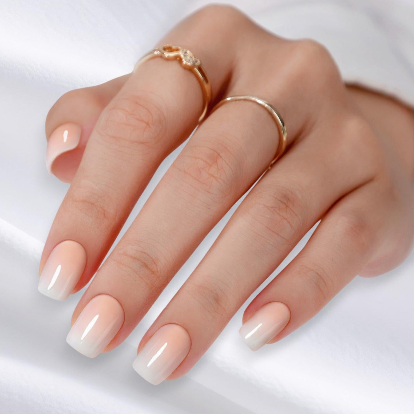 Peachy Nude Ombre Short Square Nails