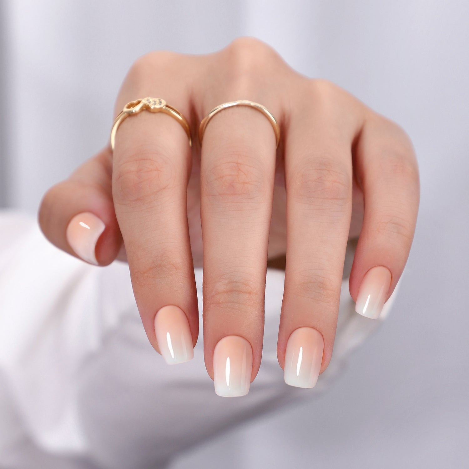 Peachy Nude Ombre Short Square Nails
