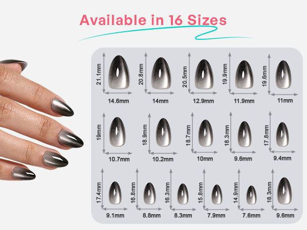 Onyx Silver Black Cat Eye — Short Almond detail image 1