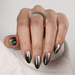 Onyx Silver Black Cat Eye Short Almond main hand view | SHANGMENG