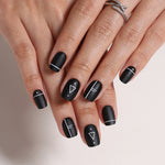 Op Art Mini Matte Black Short Square Press-On Nails product detail view | SHANGMENG®