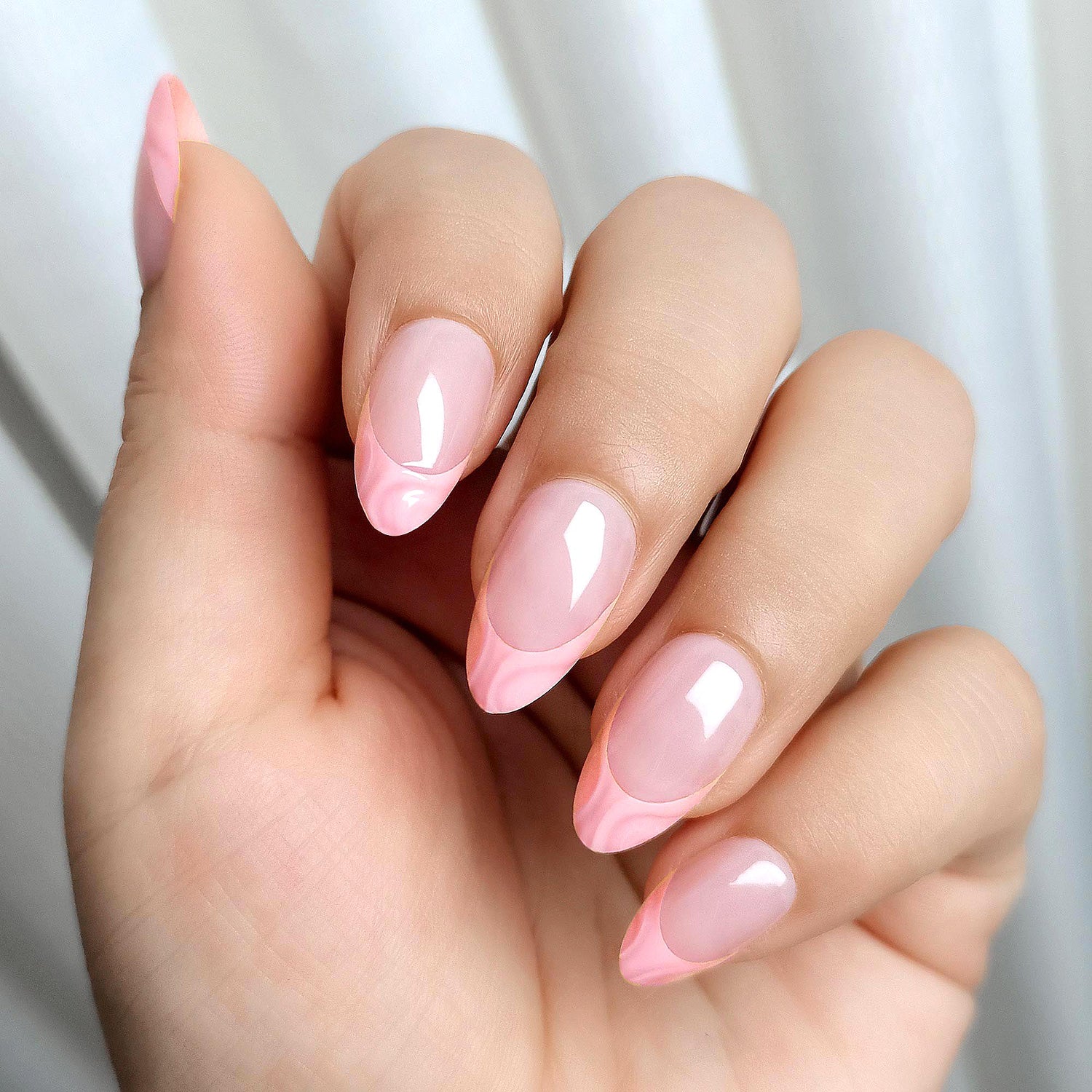 Pink 3D French Tips Gel Almond Nails