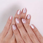 Pearl Blush Cat Eye — Extra Short Almond two hands view of the matching pearl finish | SHANGMENG®