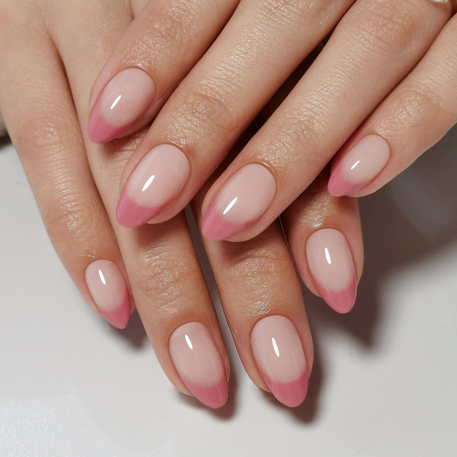 French Tip Dusty Rose Mauve Short Almond Press on Nails product image 2 | SHANGMENG®